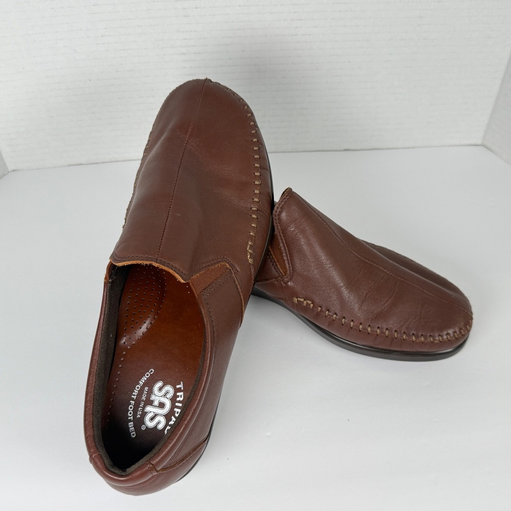 SAS Dream Brown 9 W Tripad Comfort Loafers Womens Leather Slip On wedge heel